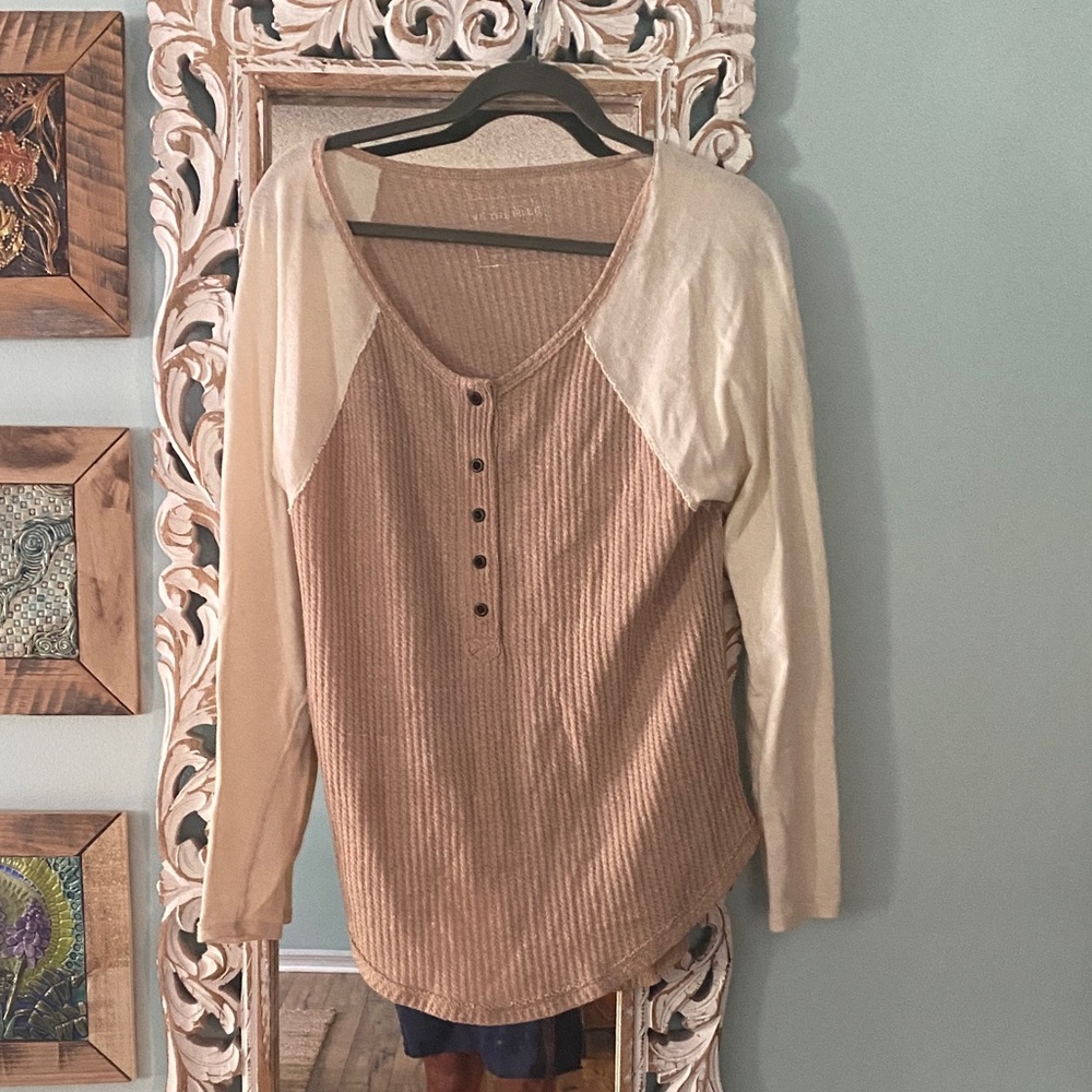 We The Free Tan and Cream Long Sleeve Top